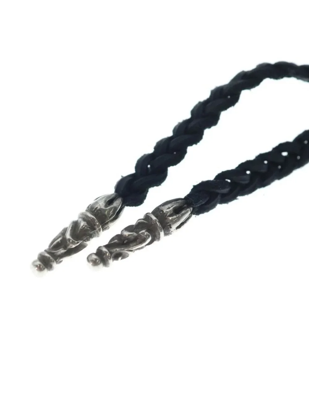Chrome Hearts Filig Cross SM Filigree Leather Braid Necklace Silver